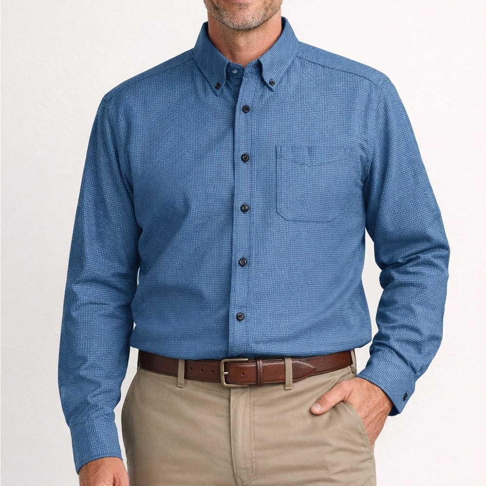 L.L. Bean Men's Blue Plaid Button-Down Shirt XL Regular Cotton‎